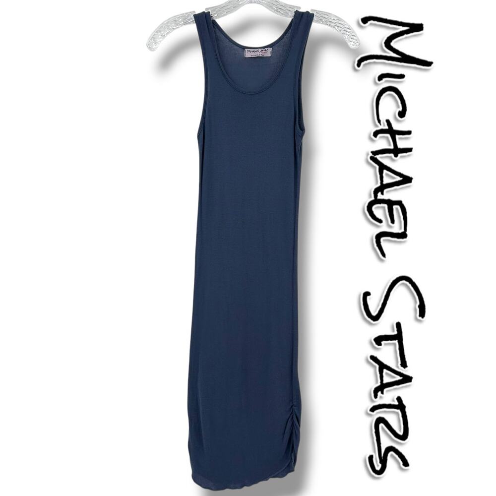 Michael Stars Ruched Tank Dress Nocturnal Blue Supima Cotton Womens OS
